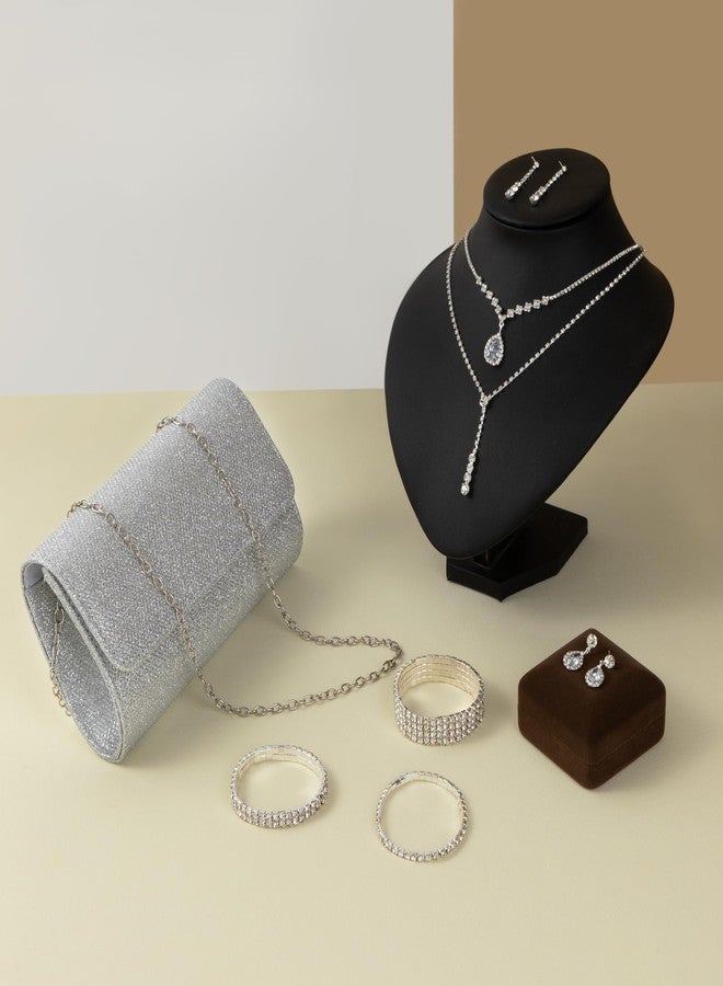FEYIR Clutch Purse Jewelry Set for Women Evening Bags Rhinestone Crystal Necklace Earrings Bracelet Set Formal Wedding Bridal Accessories Jewelry for Prom - Image 4